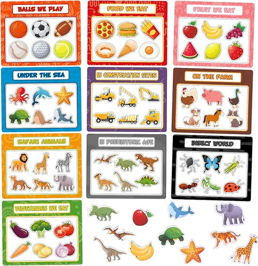 10Pcs Magnetic Sorting Toys 60 Fridge Magnets for Kids, Football Animals Food Car Category Recognition, Refrigerator Magnets for Shape Matching Fine Motor Early Education