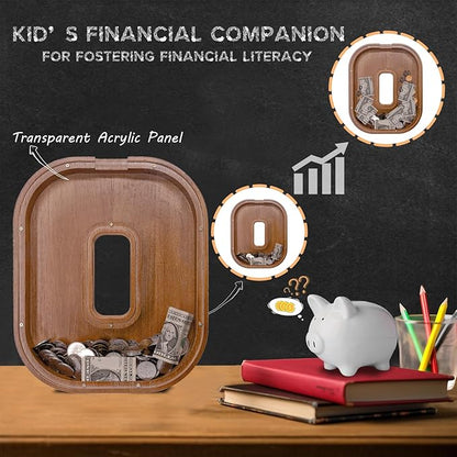Wooden Letter Piggy Bank for Kids Larger Letter Piggy Bank for Boys and Girls Personalized Piggy Bank Initial Coin Bank Wood Kids Money Bank for Birthday and Festival