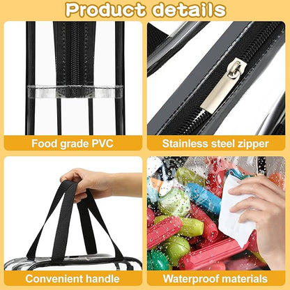 Toy Storage Bags - 6 Packs Toy Storage Organizer with Labels & Pen for Kids, Reusable Clear PVC Board Game Storage with Zipper, Waterproof Travel Bags for Building Blocks, Puzzles (Black)