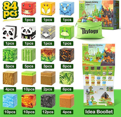 Magnetic Blocks-Build Mine Magnet World Dinosaur Panda Toys Kids Games, Toddler STEM Educational Sensory Dino Toys for Kids 3-5 5-7, Birthday Gifts for 3 4 5 6 7 8 Year Old Boys and Girls