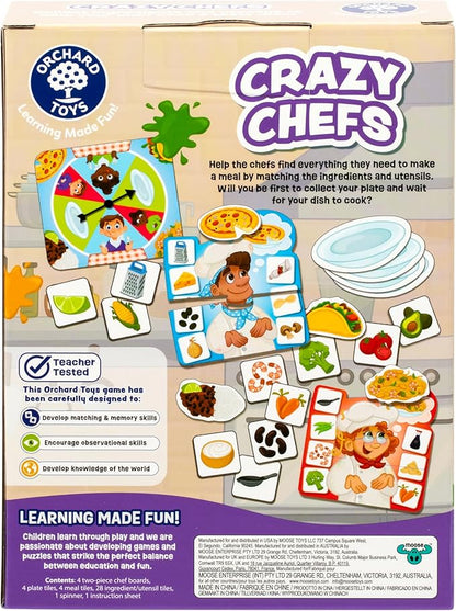 ORCHARD TOYS Crazy Chefs Game - New Art, Help The Crazy Chefs Gather Their Ingredients & Utensils to Prepare a Delicious Meal, The Player Whose Dish is Ready First Wins, Ages 3-6, for 2-4 Players