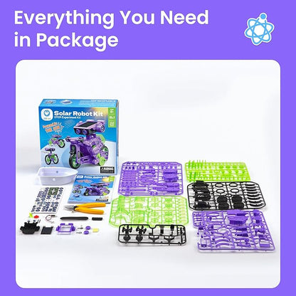 Sillbird Solar Building Robot Kit STEM Gift for Boys Aged 8-12, DIY 15-in-1 Science Educational Toys for Kids Birthday, Solar or Battery Powered Robotic Set with 212 Pieces