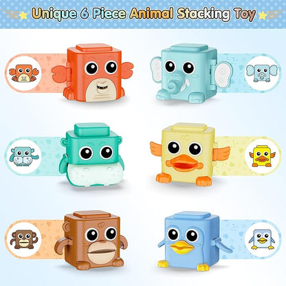 Stacking Toys Set for Toddlers 18+ Months, 6 in 1 Infant Sensory Toys with Changing Expressions, Pressable Animal Stacking Blocks, Christmas Birthday Gifts for 1 2 3 4 Years Old Baby Boys Girls