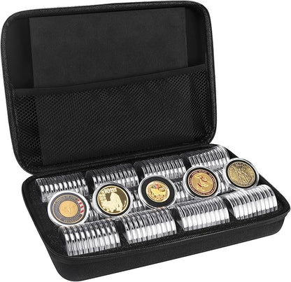 SPLF 120 Pieces 46mm Coin Capsules and 7 Sizes (20/25/30/35/38/40/46mm) Protect Gasket Coin Holder Case with Plastic Storage Organizer Box for Coin Collection Supplies