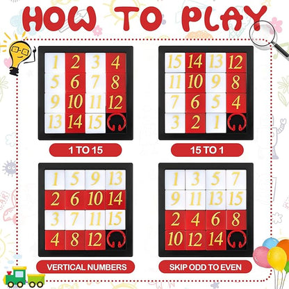 24-Piece 15 Puzzle Number Slide Puzzle Set - Brain Teaser and IQ Educational Toy for Teens and Adults, 2.6 x 2.6 Inches, Ideal for Learning Tool Party Favors
