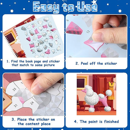 gisgfim 6 Pcs Paint by Sticker Books Sticker by Number Books Activity Book Sticker Puzzle Book Craft Art Gift with Mermaid Truck Outer Space Cat 48 Pictures Sticker by Number Book Set Party Favors