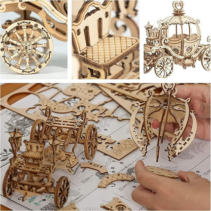 Rowood 3D Puzzles for Adults, Wooden Model Kits for Adult, DIY STEM Toy for Ages 14+ - Pumpkin Cart (182 Pieces)