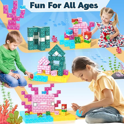 Magnetic Blocks - Build Mine Magnet World Ocean Set, Magnets Building Toys for Kids Ages 3-5 4-8, STEM Montessori Sensory Toys for Toddler 3+ Year Old Girls Boys, Classroom Must Haves Supplies