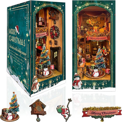 DIY Book Nook Kit - Christmas Wooden Miniature House Kit Rotating Decor, Gift for 14+ Dollhouse Kit - Jingle Cabin (SQ-34)