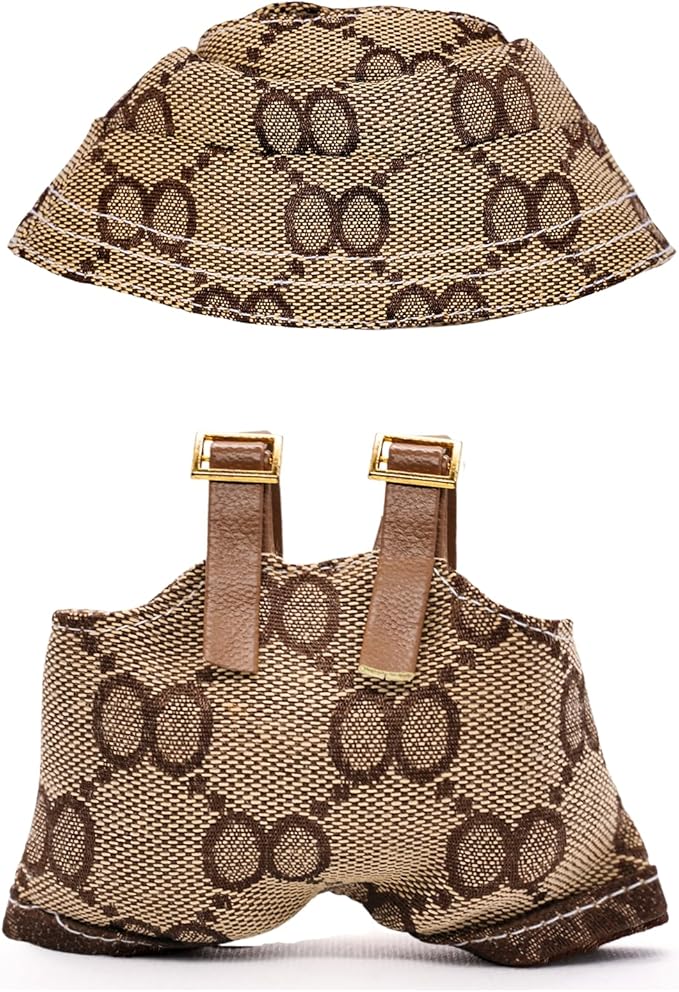Clothes for 17cm Dolls, Premium Handmade Dolls Accessories with Chic Grid Hat & Clothes 2 Piece Set, High-End Fashion Outfit for Play & Display, No Doll, Brown
