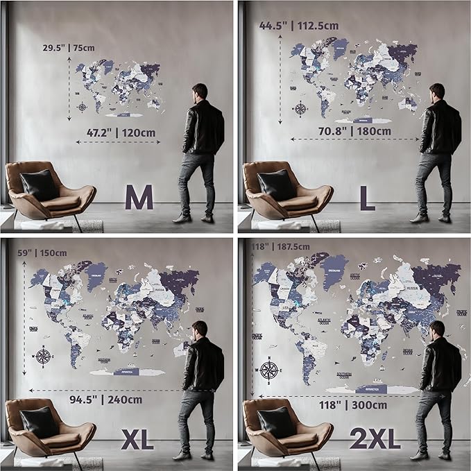 Colorfull Worlds 3D Wooden World Map Wall Art - Premium Multicolored World Travel Art for Wall Decor with Push Pins- Ideal Housewarming Gift & Travel Tracker (Large, Terracota)