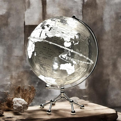 Generic Silver Earth Globe Desk Lamp, Touch Switch, Globe Diam. 25 cm, Warm White Light