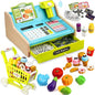 Wooden Cash Register for Kids with Shopping Cart Rechargeable Kid Cash Register with Scanner Gift for Kid Age 3 4 5 6 7 8 9 Year Old Pretend Play for Toddlers Toys for 3-12 Year Old Kids