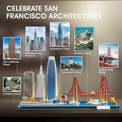 CubicFun 3D Puzzles for Kids Ages 10-14 LED San Francisco Cityline, Arts and Crafts for Kids Ages 8-12 STEM Projects for Kid Age 10-14 Gifts for 8 Year Old Toys for 10 Year Old Girls Architecture