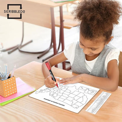 SCRIBBLEDO United States Map for Classroom Dry Erase Board for Kids Map of The United States 11”x14” White Board Teacher Student Classroom Learning Practice Travel USA Whiteboard