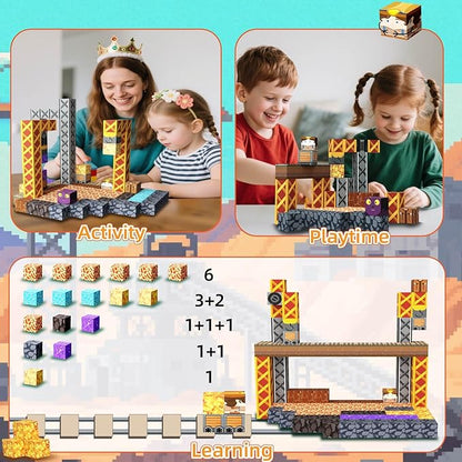Magnetic Blocks, 120PCS Magnetic Building Blocks Magnet Cubes STEM Montessori Sensory Educational Toys for Kids Boys Girls (MineTheme)