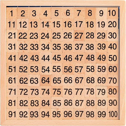 Wooden Montessori Hundred Board, Counting Toy for Kindergarten - Toddler Math Game Board with Storage Bag