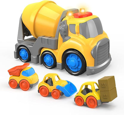 P&C 7.7" Toddlers Construction Cement Mixer Truck Toys for Ages 2-4, Mixer Truck Vehicle Car Set with Sounds and Lights for Kids 18M+, 2, 3, 4 Year Old, Ideal Birthday Christmas Gifts for Boys Girls