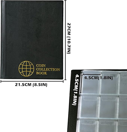 Uncle Paul 200 Pockets Coin Albums - 43x42 mm/1.7x1.6 inch Pocket Black Coin Book 10 Pages Coin Collection Holder Letter Size Coin Storage Book CS0220BK