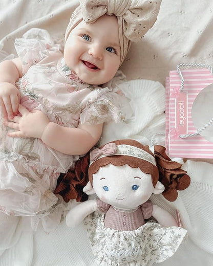 LeyaDoll Personalized Soft Baby Doll (16''), Leya Doll My First Baby Rag Doll for 1 Year-Old Girl Birthday Gift, Christmas Plush Toys Gift for Toddler Kids Infants-Miss Posy