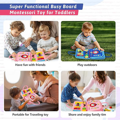 Toddler Busy Board Montessori Toys for 3 4 5 6Year Old, Preschool Learning Activities with Life Skills,ABC,123,Shape,Color,Animal,Weather,Toddler Travel Toys，Educational Activity Developing Sensory