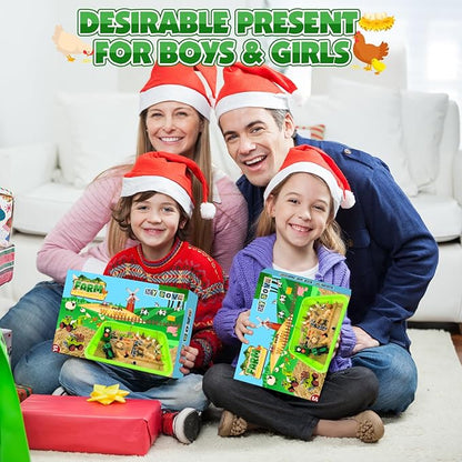 MYDOVA Farm Sensory Bin Sandbox Toys, Play Sand Farm Toys with 2.2lbs Play Sand, Farm Figures and Animals, Vegetables & Tractor Playset, Birthday Gift for Kids 3 4 5 6 7 8+ Years Old Boys Girls