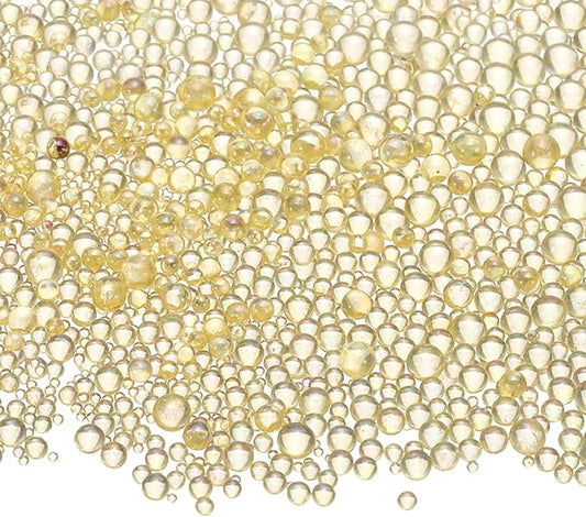 Iridescent Glass Tiny Bubble Beads, 0.4-3mm 10g No Hole Micro Mini Round Deep Yellow Water Droplets Beads - Applications: for Resin Filler, Nail Art, Dollhouse Bath Tub