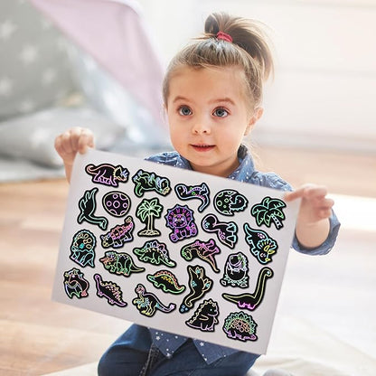 51 Pcs Neon Dinosaur Stickers for Kids, Dinos Sticker for Water Bottle, Vinyl Waterproof Laptop Decals for Teens Girls Boys, Students Adults Sticker Pack