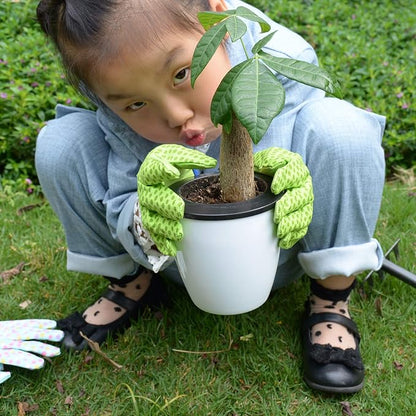 HANDLANDY 2 Pairs Kids Gardening Gloves, Girls Boys Children Garden Work Play Gloves (Green Ladybug & Dot, Small)