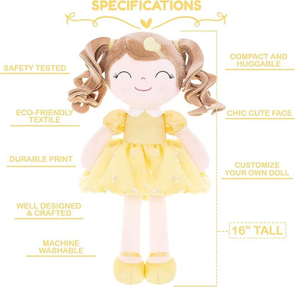 Gloveleya Personalized Curly Doll with Your Name - Cute Custom Yellow Soft Plush Doll for Girls Plush Doll Customized Gifts