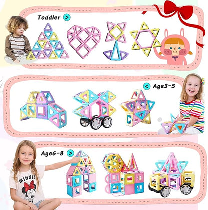TOKBLOK Magnetic Tiles Toys for 3 4 5 6+ Year Old Girls Boys 100Pcs Macaron Magnet Building Blocks Set for Toddler STEM Educational Toys for Kids Birthday Gifts (Castle & Car Set)