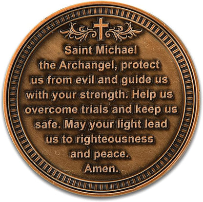 3Pcs Saint Michael Archangel Protection Coin, 1.57-Inch Double-Sided Zinc Alloy Collectible with Antique Finish, Featuring Saint Michael Prayer Christian Challenge Coin (Pack of 3)