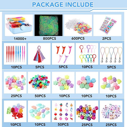 SUMAJU 18500+ Bracelet Making Kit Rubber Band, 26 Colors Rubberband Bracelet Kit with 3 Layer Container Includes Glow-in-The-Dark Rubber Bands, Bracelet Making Refill Kit Birthday Gift for Kids(Blue)
