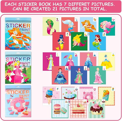 AEAHALY Sticker Book Crafts for Kids Ages 4-8 Paint by Sticker Kids Reusable Sticker Book for Toddlers Boys and Girls Birthday Gifts Party Favor, Travel Activity Book Set for Learning, 3 Pack