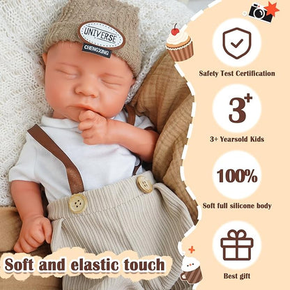 Boy 17.5 Inch, Full Silicone Baby Doll, Realistic Baby Dolls, Realistic Veins & Sleeping Pose, Not Vinyl, Reborn Baby Dolls Silicone Full Body, Gift Set