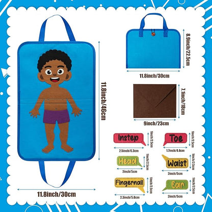 WATINC Body Parts Learning Portable Felt Story Board Set, 32PCS Preschool Human Organ Educational Teaching Storytelling Travel Board, Early Interactive Play Kit Gift for Toddler Kid (Brown