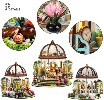 DIY Miniature House Kit, Wooden Garden Mini House with Furniture & LED Light, Creative Dollhouse Kit, Model Building Kit for Adults, Kids (Hanging Garden)