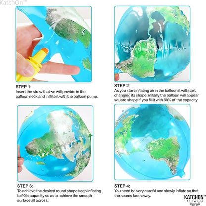 KatchOn, Globe Balloons for Earth Day Decorations - Huge 22 Inch, Pack of 6 | 4D World Map Balloon | Earth Balloons for Around The World Decorations | Back To School, Bon Voyage Party Decoration