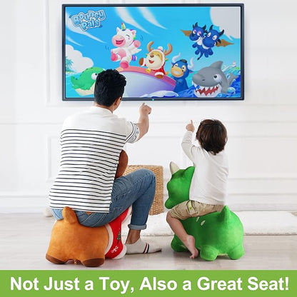 iPlay, iLearn Bouncy Pals Dinosaur Hopper Toy 2 Year Old Boy, Toddler Plush Bounce Animals, Ride on Bouncing Triceratops for Kids, Outdoor Hopping Horse Bouncer, Cool Birthday Gifts 3 4 5 6 Yr Girls