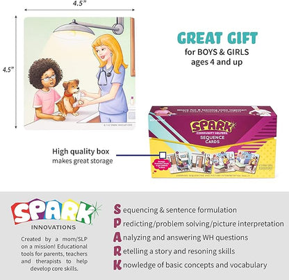 SPARK INNOVATIONS Kids Story Cards Sequence Game Large Storytelling and Sequencing Cards. Community Helper Stories for Sentence Building Educational Picture Card Games
