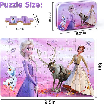 LELEMON Pretty Puzzles for Kids Ages 4-6, Snowmen 60 Piece Puzzles for Kids Ages 4-8,Children Jigsaw Puzzles in a Metal Box,Educational Learning Puzzle Toys for Girls and Boys