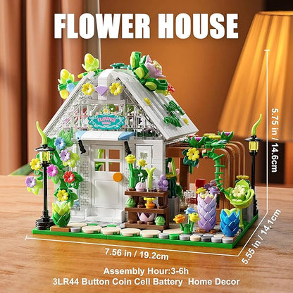 TGL Flower House Building Set with Lights,Garden House Building Toy Kits Compatible with Trend,Creative Greenhouse Playset,Christmas Birthday Gift for Adults or Girls 8-12 Years(719PCS)