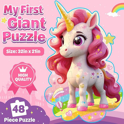 ZIZZ Unicorn Floor Puzzles for Kids Ages 3-5, 4-8 Years Old - Giant 48 Pieces Jigsaw Puzzles for Kids Ages 4-6 - Unicorn Toys for Girls - Puzzles for Toddlers - Girl Gifts for Birthday Christmas
