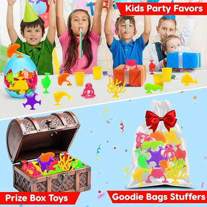 Toddler Suction Cup Bath Toys, Ocean Animal Bath Toys for Kids Ages 3-5 4-8 No Hole Mold Free Bathtub Toys for Toddlers 3-5 Kids Travel Window Building Toys for 3 4 5 Year Old Boys Girls Gifts