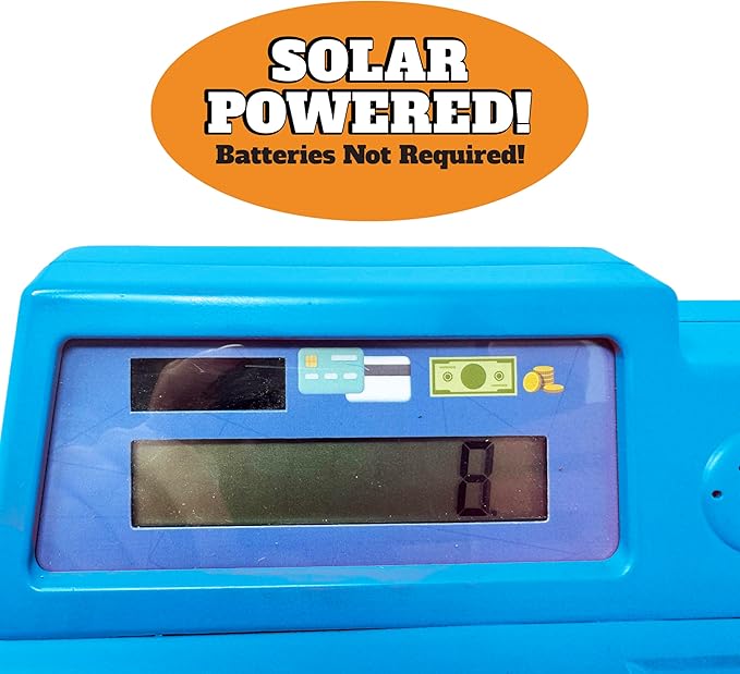 Dr. STEM Toys Solar Powered Calculator Pretend Cash Register with Play Money – 67-Piece Set for Learning Math Skills, STEM Cash Register for Kids (Blue)