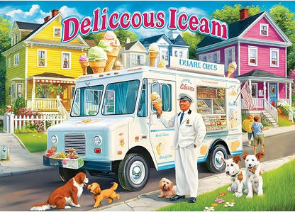 Puzzles for Adults 1000 Pieces Vintage Ice Cream Truck Jigsaw Puzzles Challenging Puzzle for Stress Relief, Home Decor and Gifting