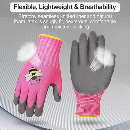 6 Pairs Kids Gardening Gloves Yard Work Gloves Children Soft Safety Rubber Coated Gloves for Toddlers Youth Girls Boys Children (Medium (Age 6-8))