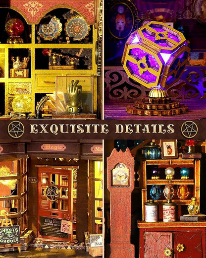 DIY Miniature House Kit Magic Treasure House, Mini Doll House Building Kit with LED Lights Furniture, Miniature Dollhouse Kit Wooden Crafts for Adults Teens Gifts