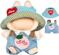 17cm Doll Outfits for Labubu - Kawaii Chic Style Set for 17cm Dolls, Cute Doll Clothes with Accessories - White Shirt + Pink Peach Blue Romper + Heart Shaped Blue Hat (Clothes Only)