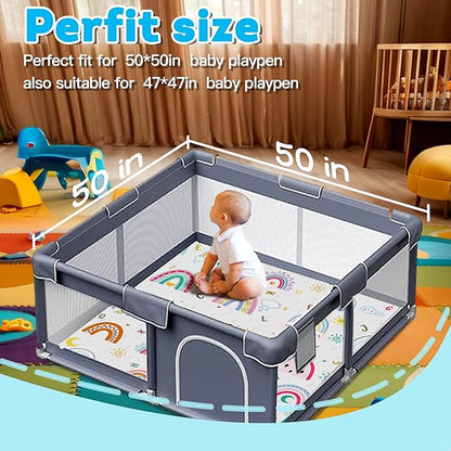 Baby Play Mat，Thick Soft 50" X 50" Playpen mat, Non-Slip and Machine Washable Baby Play Mats for Floor ，Crawling Mat for for Babies, Toddlers & Infants to Play and Learn (Rainbow)